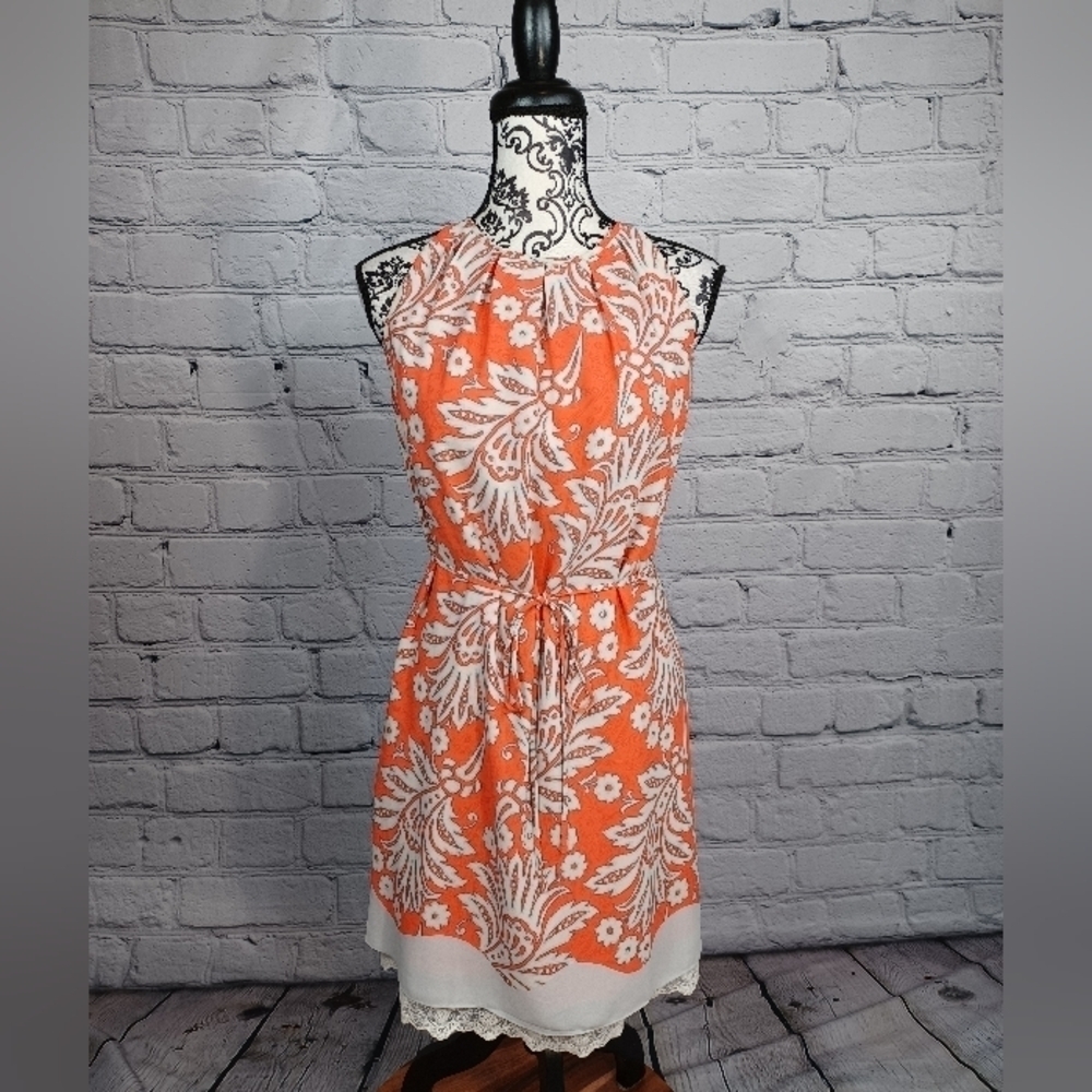 Ann Taylor loft popover tie waist floral print size 2 sleeveless dress lined b11